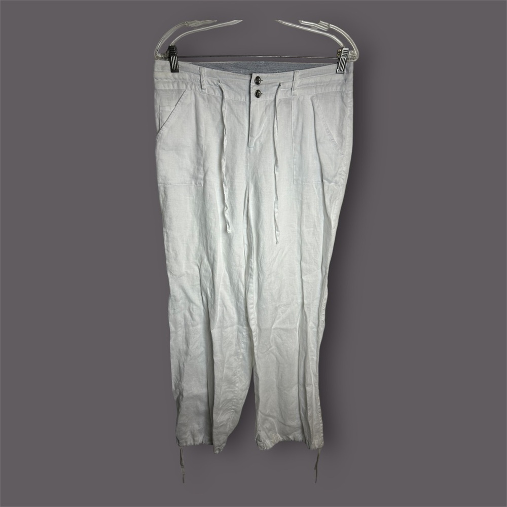 ASHRO Women’s Size 8 White 100% Linen Drawstring Pants Minimalist cuffed ankles